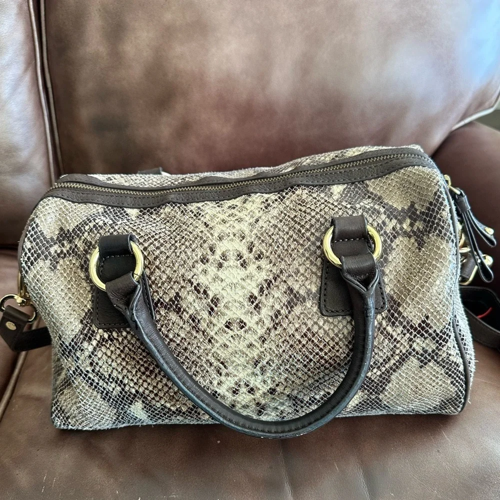 Cynthia Rowley Embossed Snake Boston Bag Fully Authenticated Gold Hardware EUC